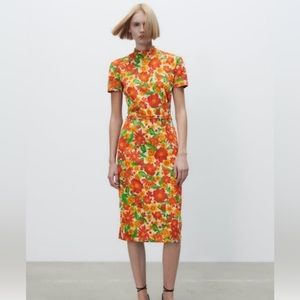 ZARA WOMAN DRESS JACQUARD BELT DRESS ORANGE SIZE M